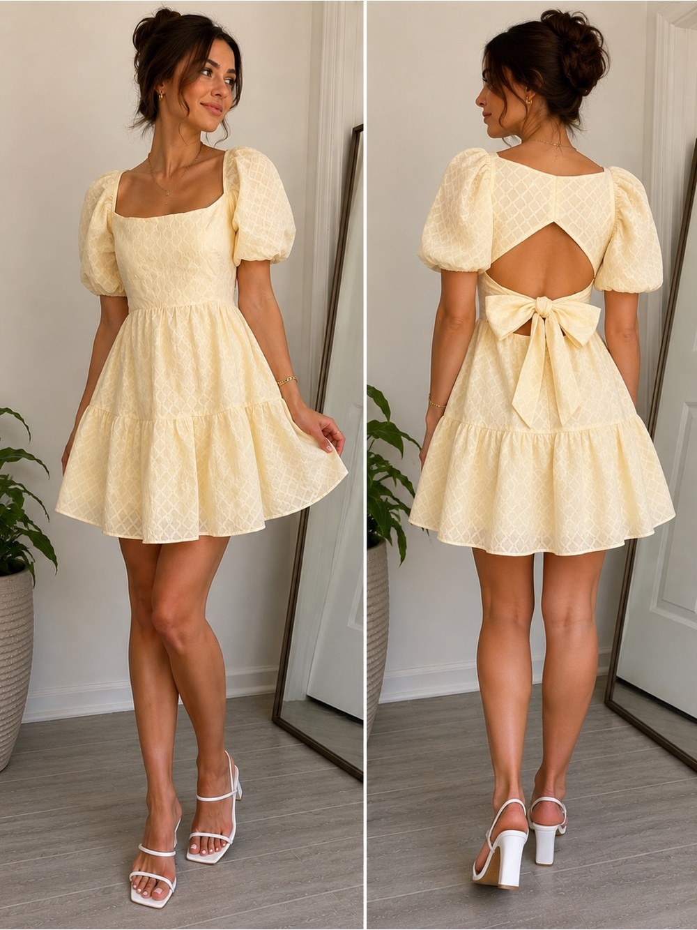 Cream Cottagecore Babydoll Dress Small Mini Flowy Tiered Revolve Bardot 6 medium